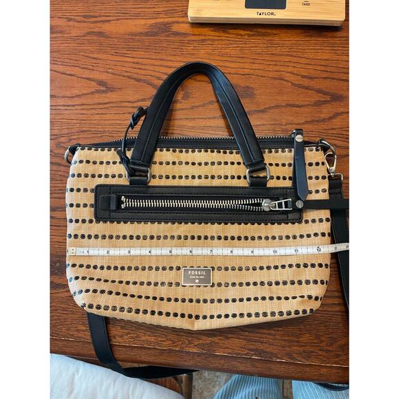 Fossil Purse Dawson Satchel Light Tan And Black Crossbody - Picture 6 of 8